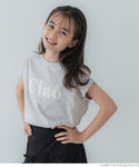 キッズ 120-150 カットソー Tシャツ ロールアップスリーブ フロッキープリント 英字 クルーネック 半袖 女の子 親子お揃い 子供服 メール便不可 coca