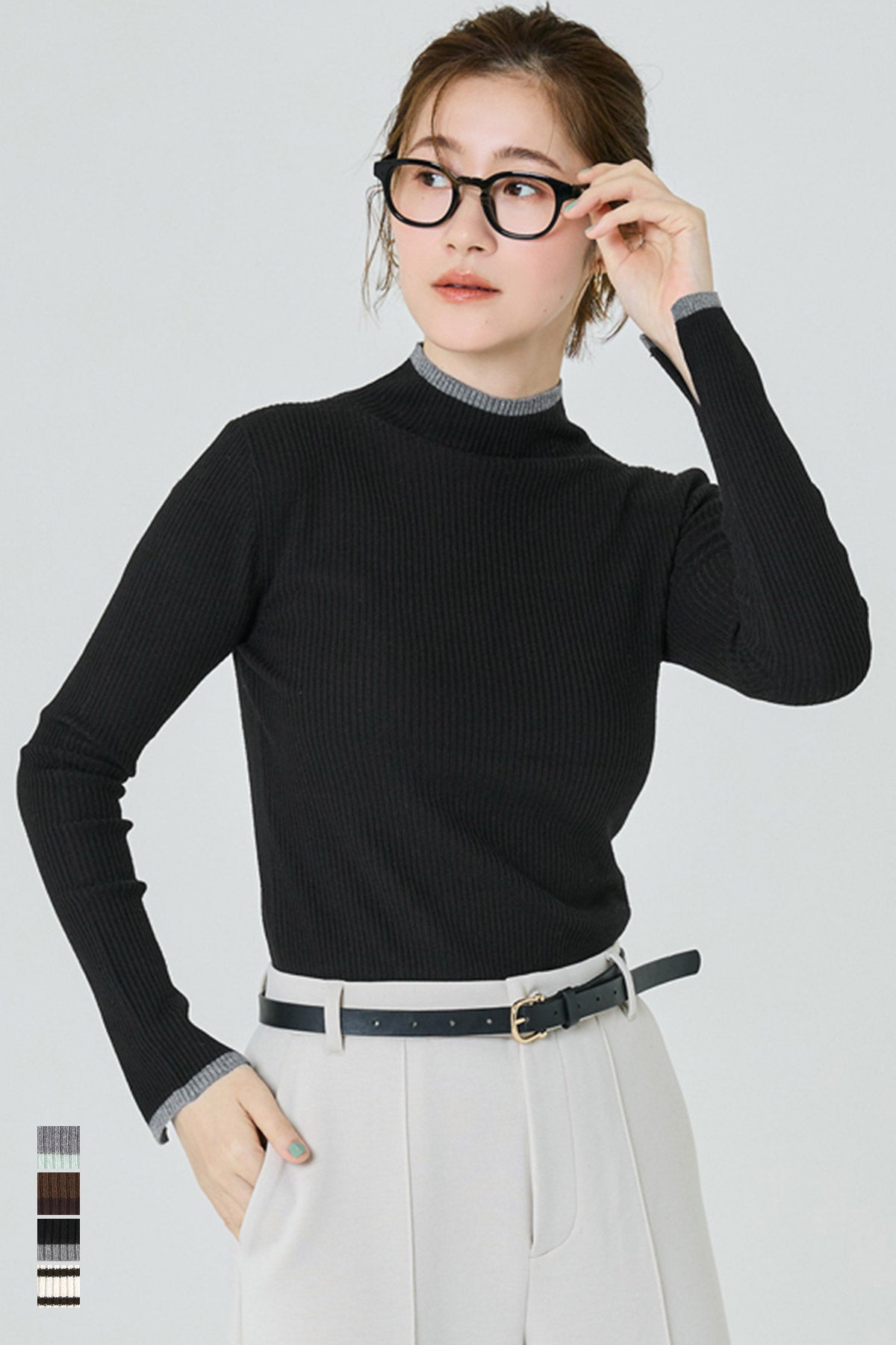 セール☆1990円→1290円アンゴラタッチ配色ハイネックニット