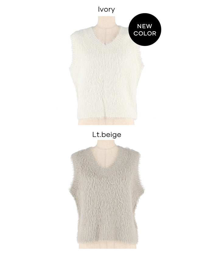 ラメふんわりシャギーVネックニットベスト レディース メール便不可