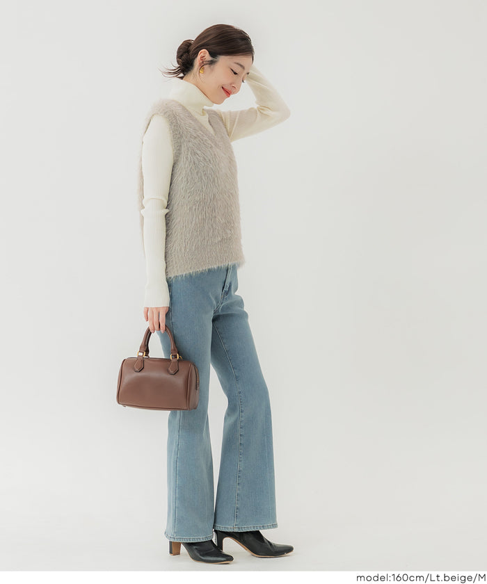 Stone  フード付きベスト ベージュ XGFKV02J3 フリル付き ニットベスト