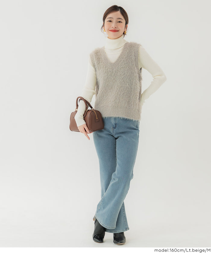 【新品同様】エブール　カシミヤ　ラメ　ニット　ベスト　ハイネック　2023AW ラメフェザーVネックニットベスト｜WOMEN｜250IAB70-2311｜AZUL