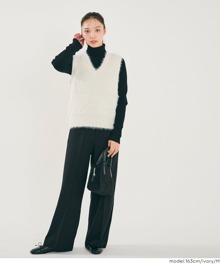 ラメふんわりシャギーVネックニットベスト レディース メール便不可