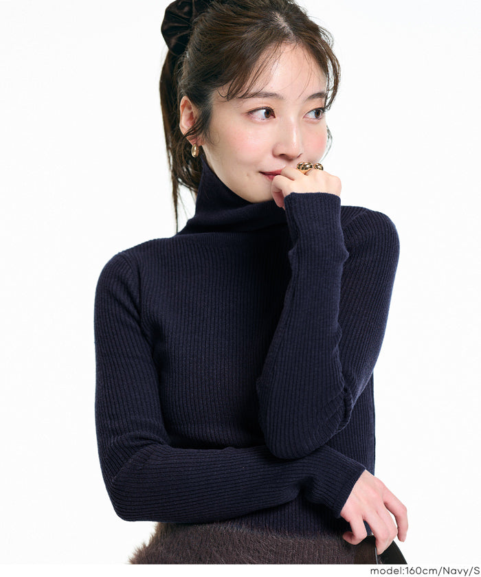 ウォッシャブル アンゴラタッチタートルネックニットトップス
