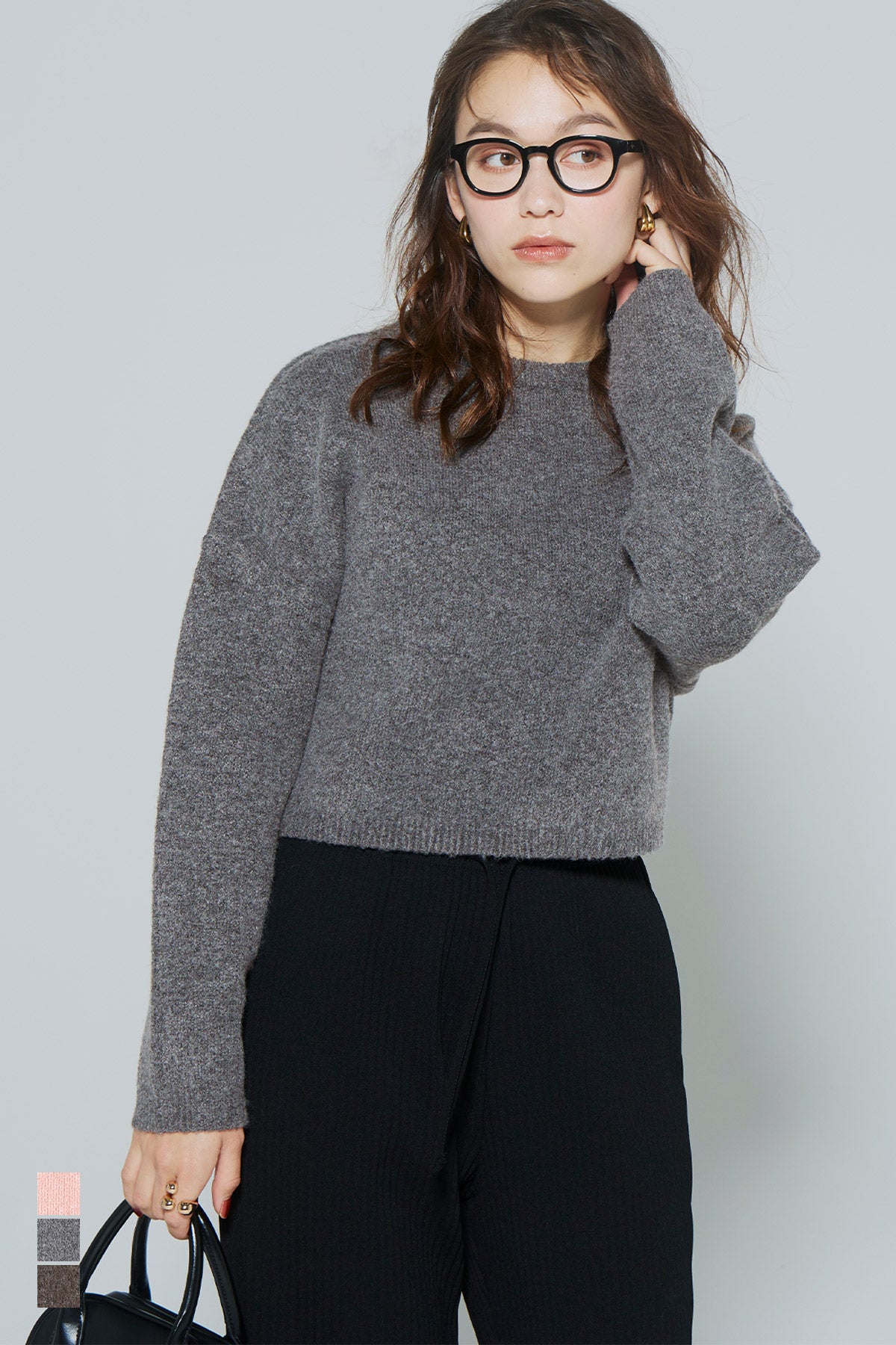 セール☆2690円→990円 縮絨ニットクロップド丈トップス レディース