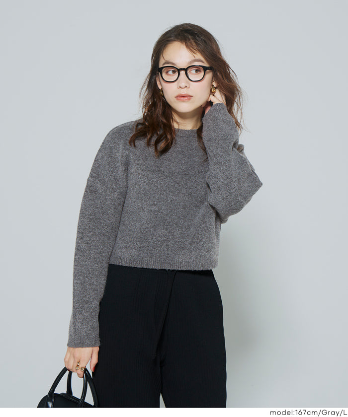 セール☆2690円→990円 縮絨ニットクロップド丈トップス レディース