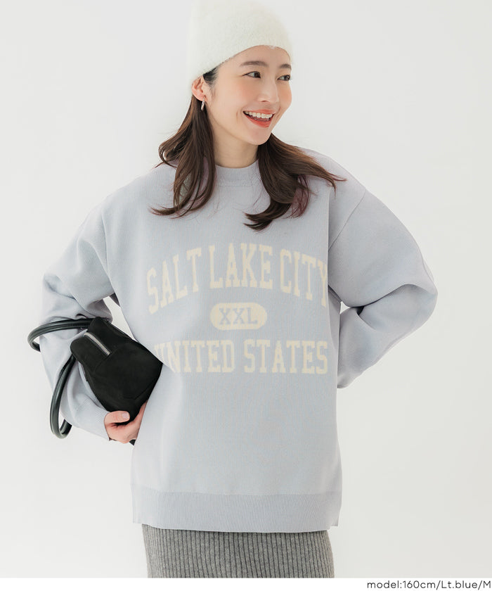 セール☆2490円→1990円 ポリウーリーロゴクルーネックニット メンズ