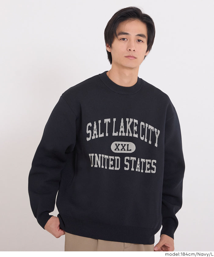 セール☆2490円→1990円 ポリウーリーロゴクルーネックニット メンズ