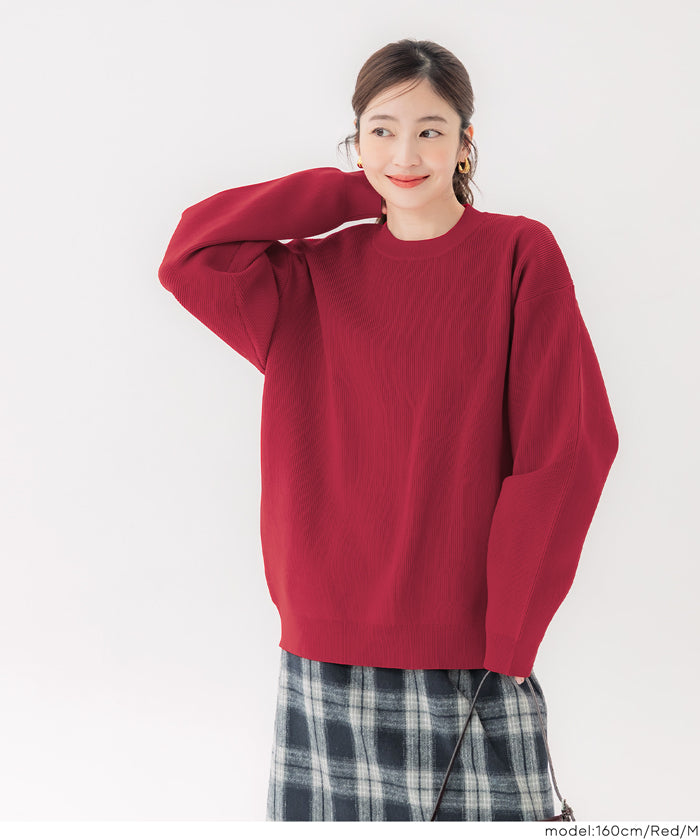 ポリウーリー畦編みクルーネックニット メンズ レディース メール便