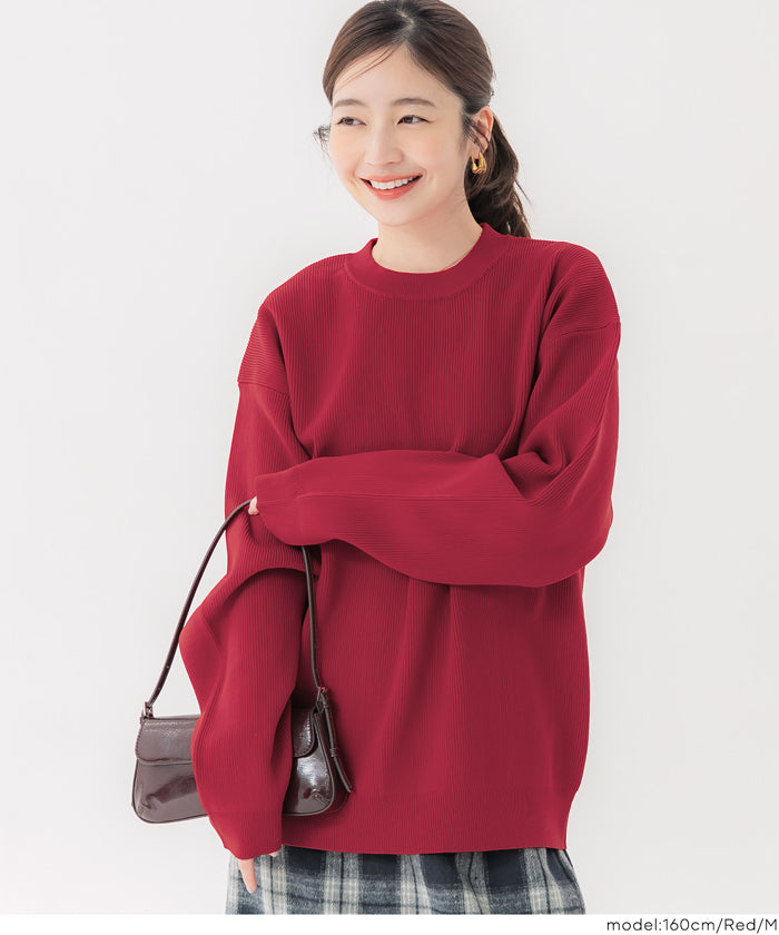 ポリウーリー畦編みクルーネックニット メンズ レディース メール便