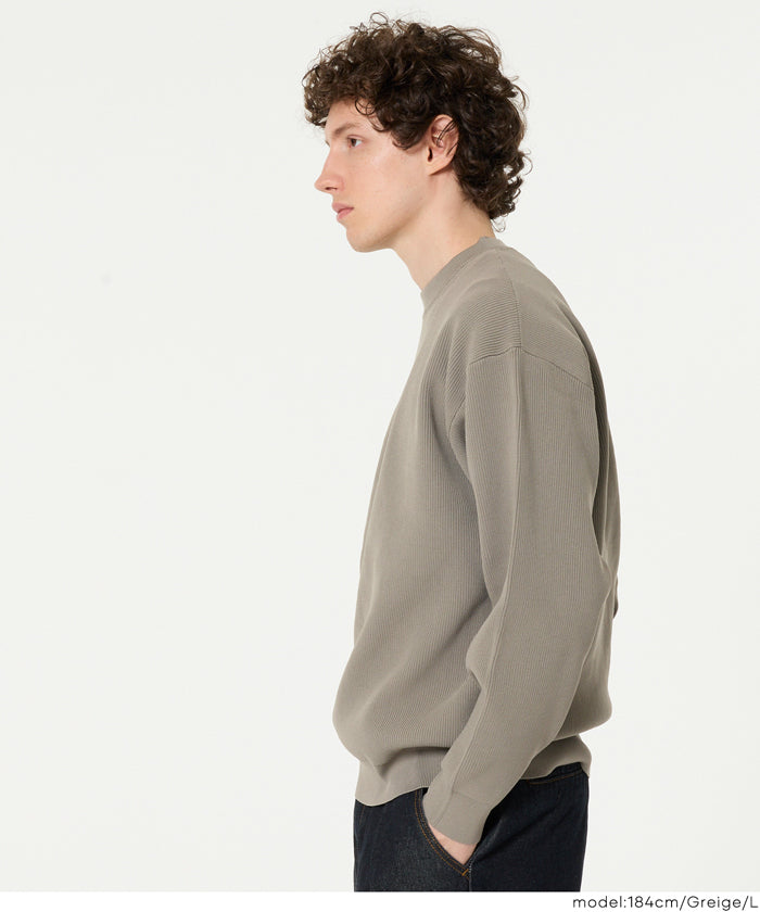 ポリウーリー畦編みクルーネックニット メンズ レディース メール便