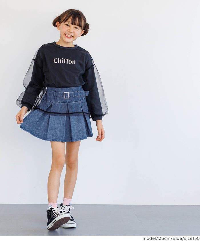 セール☆1990円→990円デニムベルトプリーツスカート キッズ メール便