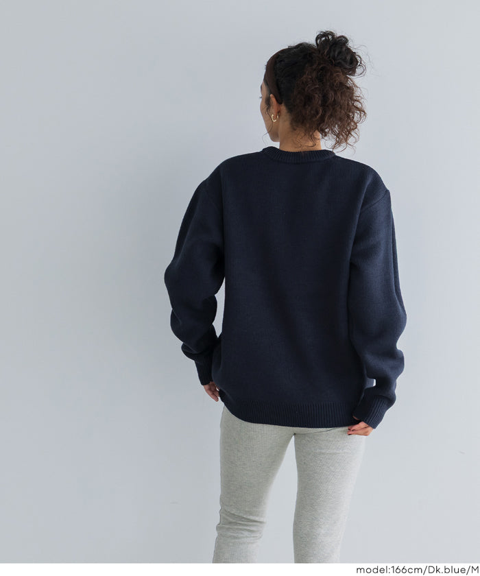 ブラックコットンセーター BlackFridayセール☆ Wジャカード編みイラストニットトップス メンズ