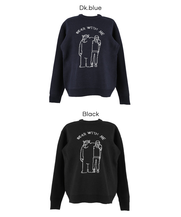 Wジャカード編みイラストニットトップス メンズ レディース メール便