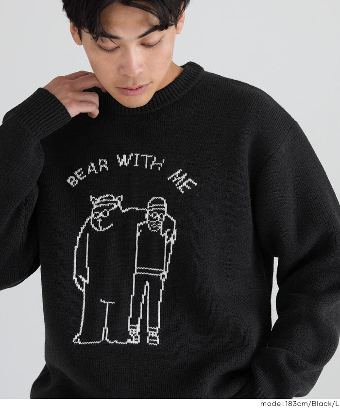 BlackFridayセール☆ Wジャカード編みイラストニットトップス メンズ