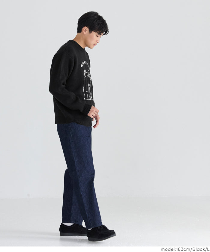 BlackFridayセール☆ Wジャカード編みイラストニットトップス メンズ