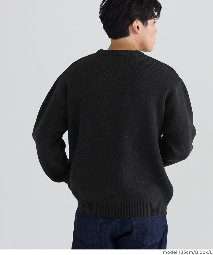 ブラックコットンセーター BlackFridayセール☆ Wジャカード編みイラストニットトップス メンズ