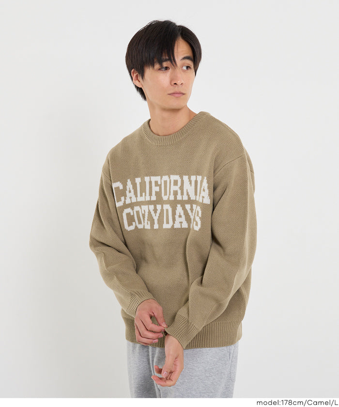 セール☆2990円→1490円 Wジャカード編みロゴニットトップス メンズ