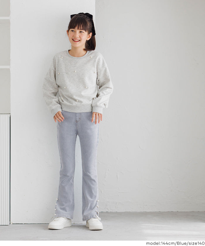セール☆2490円→1690円 デニム裾パールパンツ キッズ メール便不可