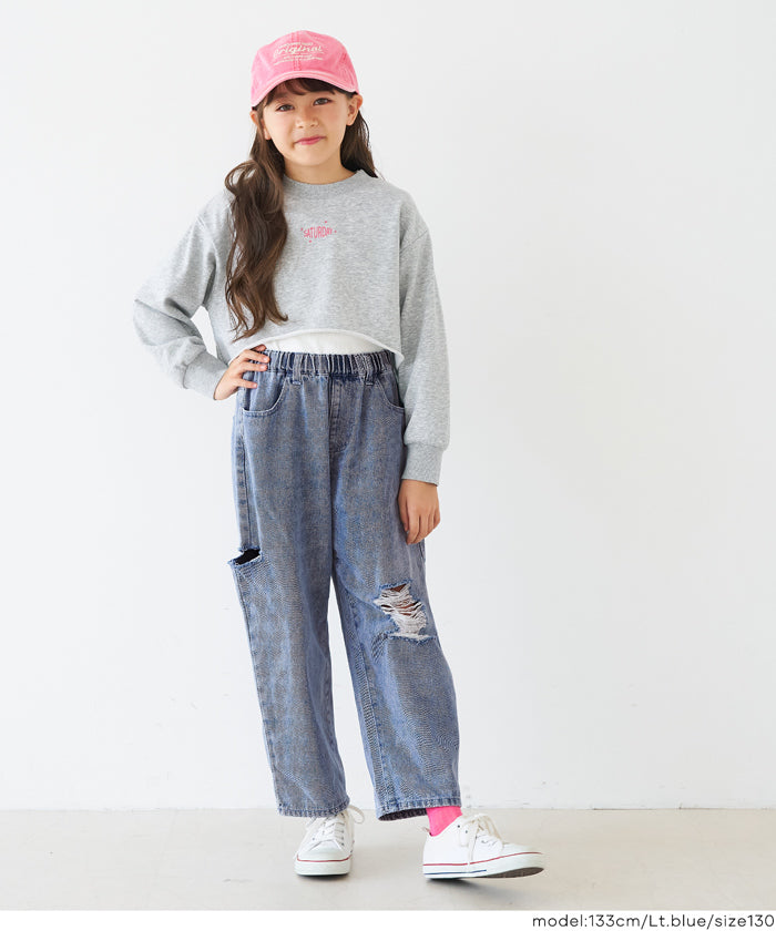 GQ1163◇TATA : ブリーチデニム転写 スウェットパンツ◇S◇インディゴ 001467-10a.jpg