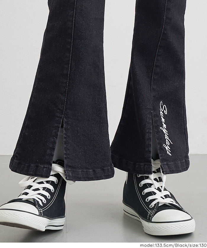セール☆2290円→1490円 デニム刺繍フレアパンツ キッズ メール便不可