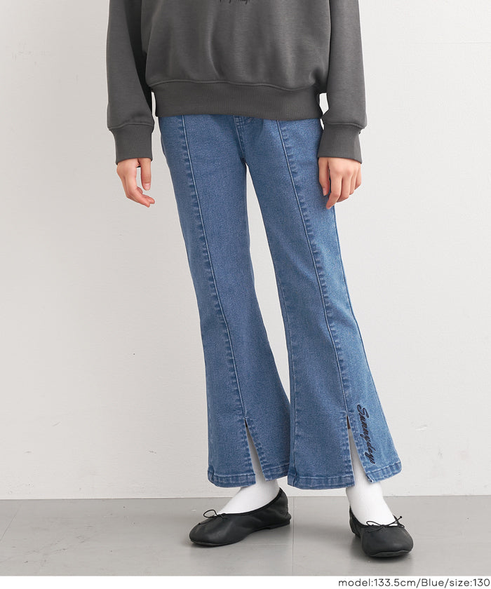 セール☆2290円→1490円 デニム刺繍フレアパンツ キッズ メール便不可