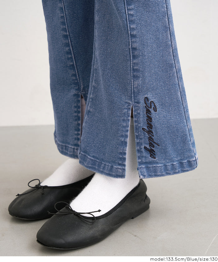 セール☆2290円→1490円 デニム刺繍フレアパンツ キッズ メール便不可 セール☆2290円→1490円 デニム刺繍フレアパンツ キッズ メール便不可