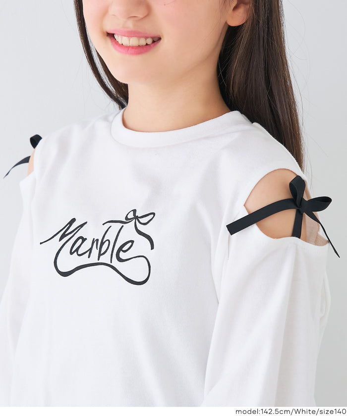 セール☆1290円→550円 肩あきリボン長袖Tシャツ キッズ メール便不可