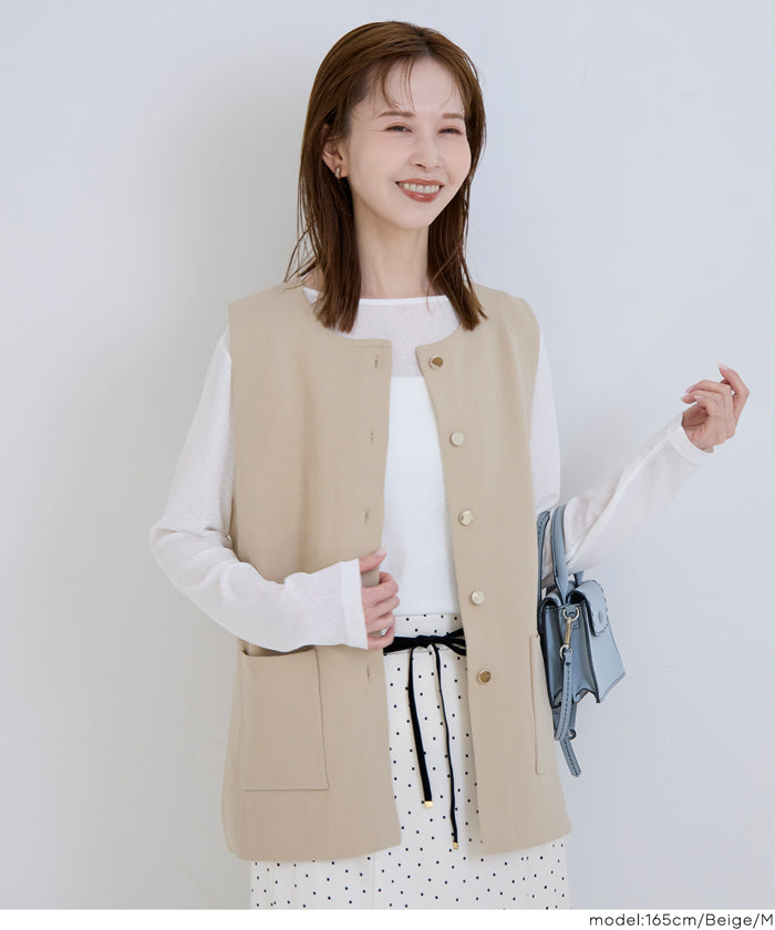 セール☆2490円→1690円金ボタンニットベスト レディース メール便不可