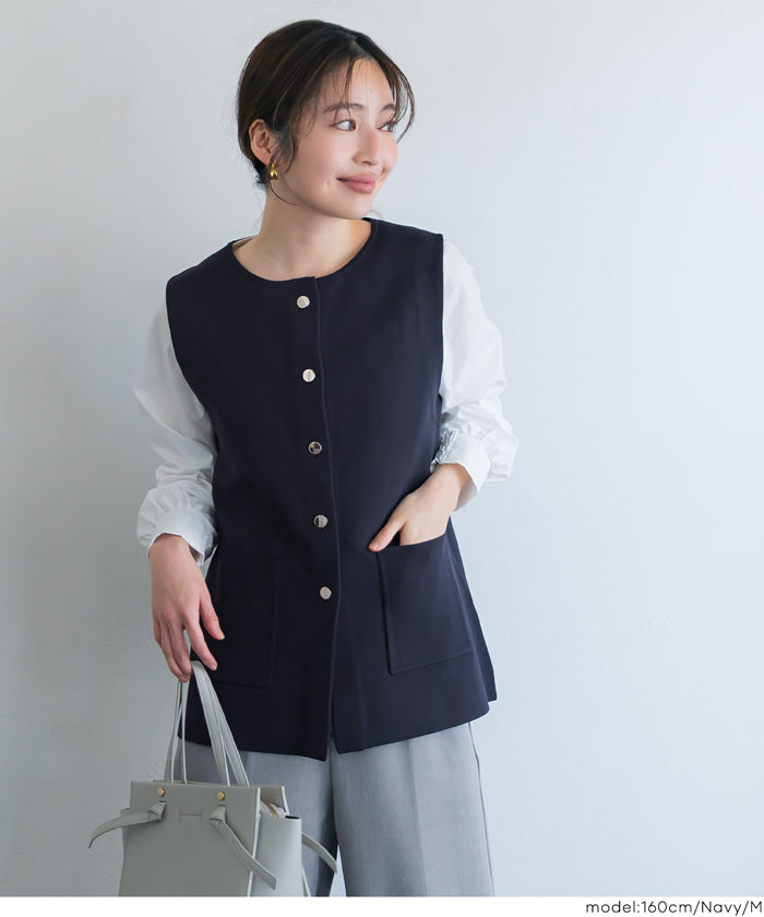 セール☆2490円→1690円金ボタンニットベスト レディース メール便不可