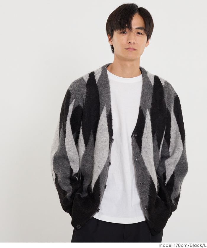 セール☆3490円→1990円 ダイヤ柄ニットカーディガン メンズ メール便