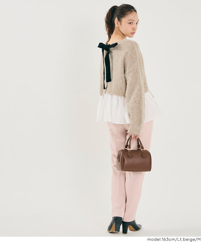 ZUCCa - 【美品】ズッカ ウール アシンメトリー ドッキング ニット シアーバックリボン バックリボン異素材ドッキングニットトップス レディース メール便不可