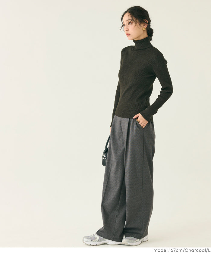 セール☆1990円→1690円 【DAILY WARM】カットジャカード裏起毛ワイド