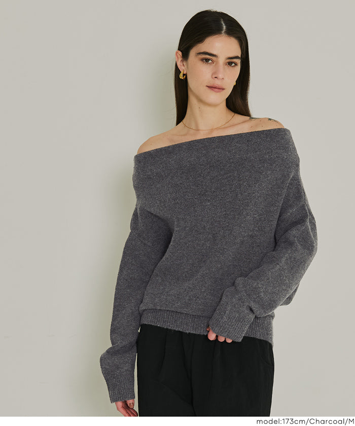 セール☆2690円→1990円 縮絨ニットオフショルダートップス レディース