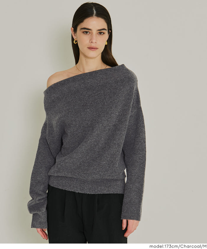 セール☆2690円→1990円 縮絨ニットオフショルダートップス レディース