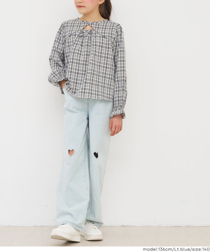 セール☆2290円→1490円 デニムハート刺繍パンツ キッズ メール便不可 