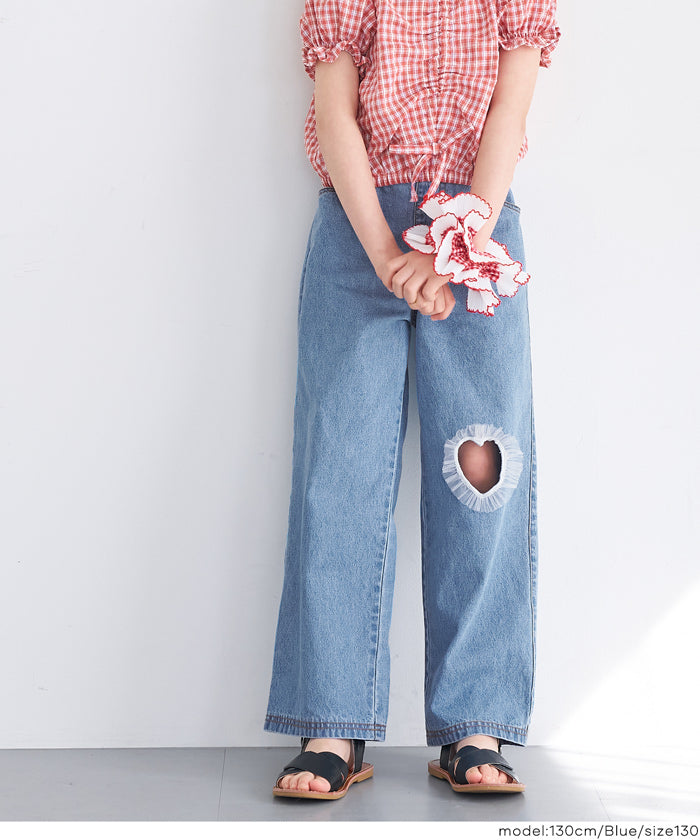セール☆2290円→990円 デニムフリルハートパンツ キッズ メール便不可