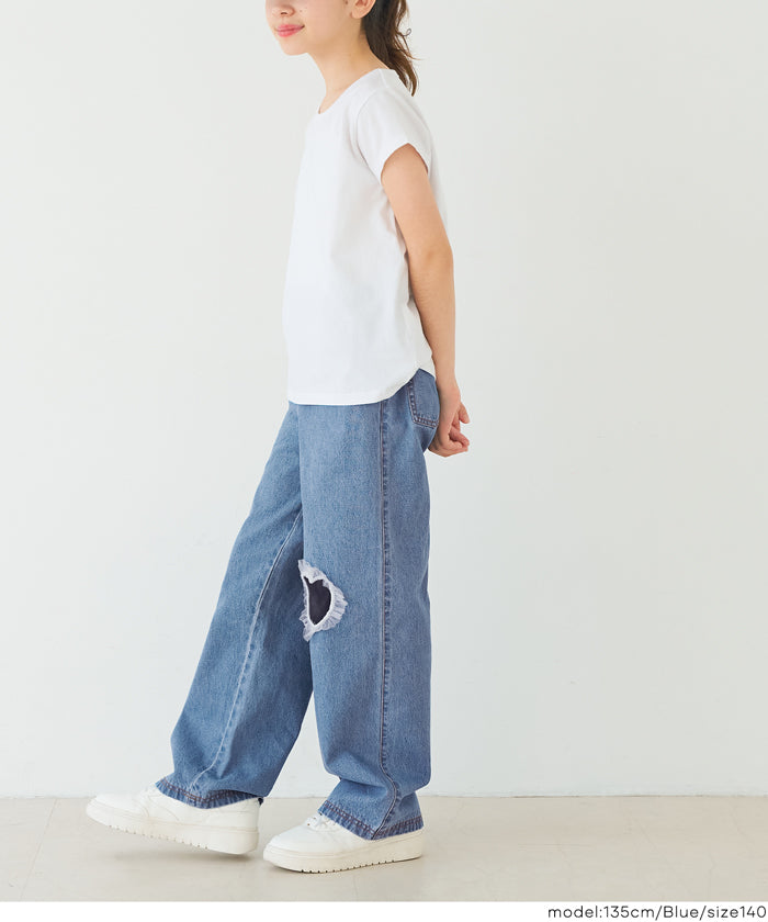 セール☆2290円→990円 デニムフリルハートパンツ キッズ メール便不可
