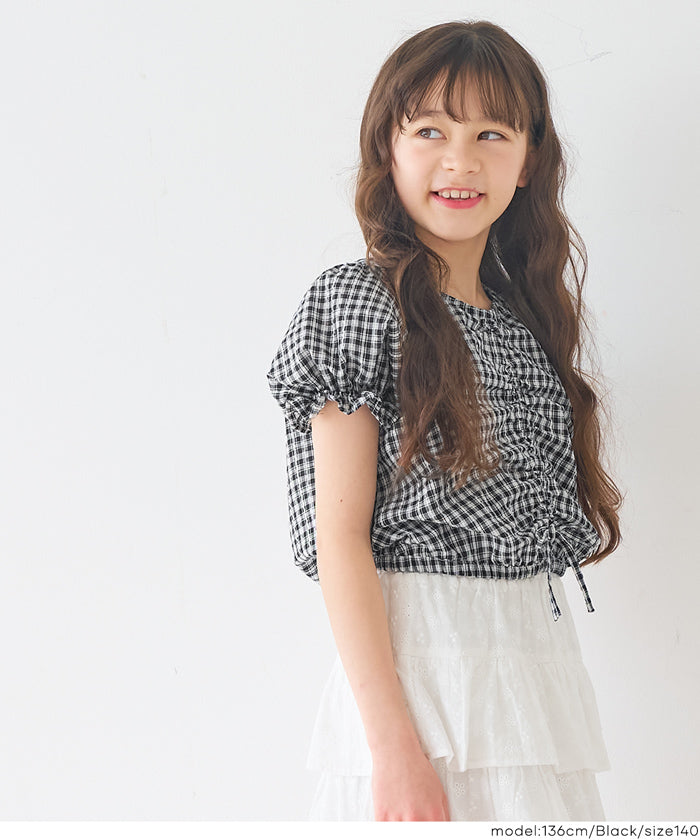 セール☆1690円→1290円 ギャザーチェックブラウス キッズ メール便