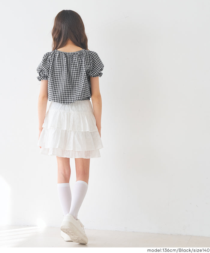セール☆1690円→1290円 ギャザーチェックブラウス キッズ メール便