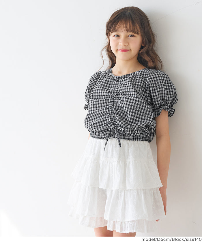 セール☆1690円→1290円 ギャザーチェックブラウス キッズ メール便