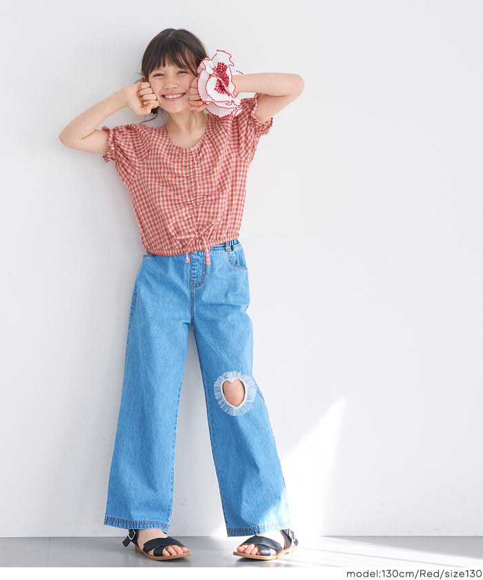 セール☆1690円→1290円 ギャザーチェックブラウス キッズ メール便