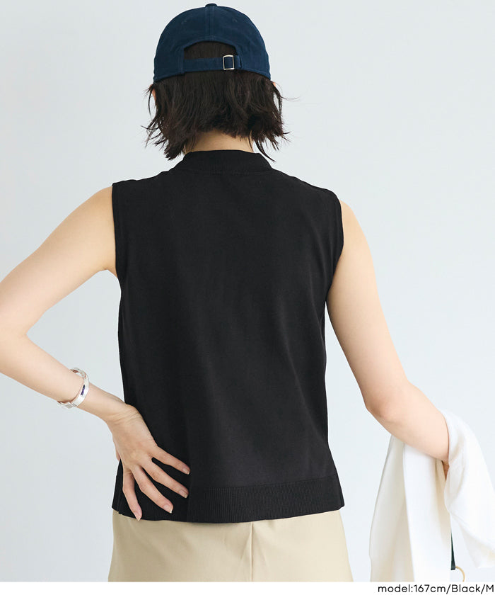 セール☆1490円→990円 サマーニットノースリーブハイネックトップス