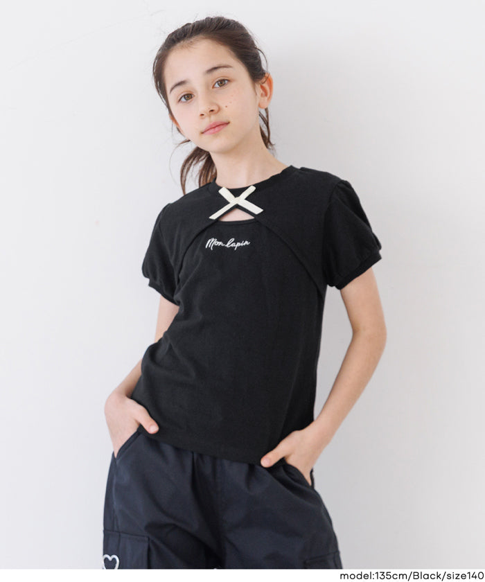 セール☆1290円→550円 パフスリーブ刺繍Tシャツ キッズ メール便可