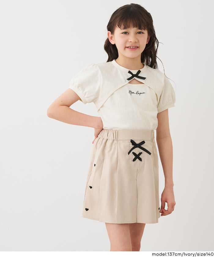セール☆1290円→550円 パフスリーブ刺繍Tシャツ キッズ メール便可