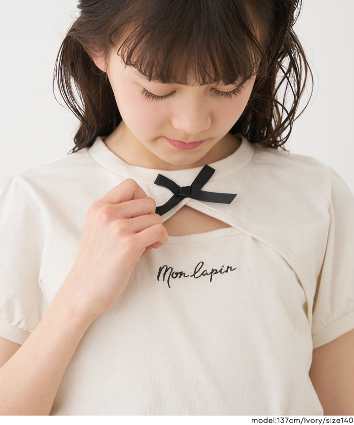 セール☆1290円→550円 パフスリーブ刺繍Tシャツ キッズ メール便可