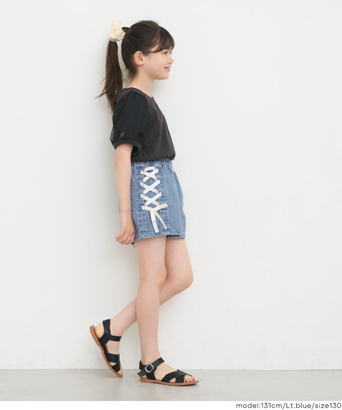 LGB デニム 裏地 スカル 柄 ショートパンツ デニムレースアップショートパンツ キッズ メール便不可 – coca公式ストア
