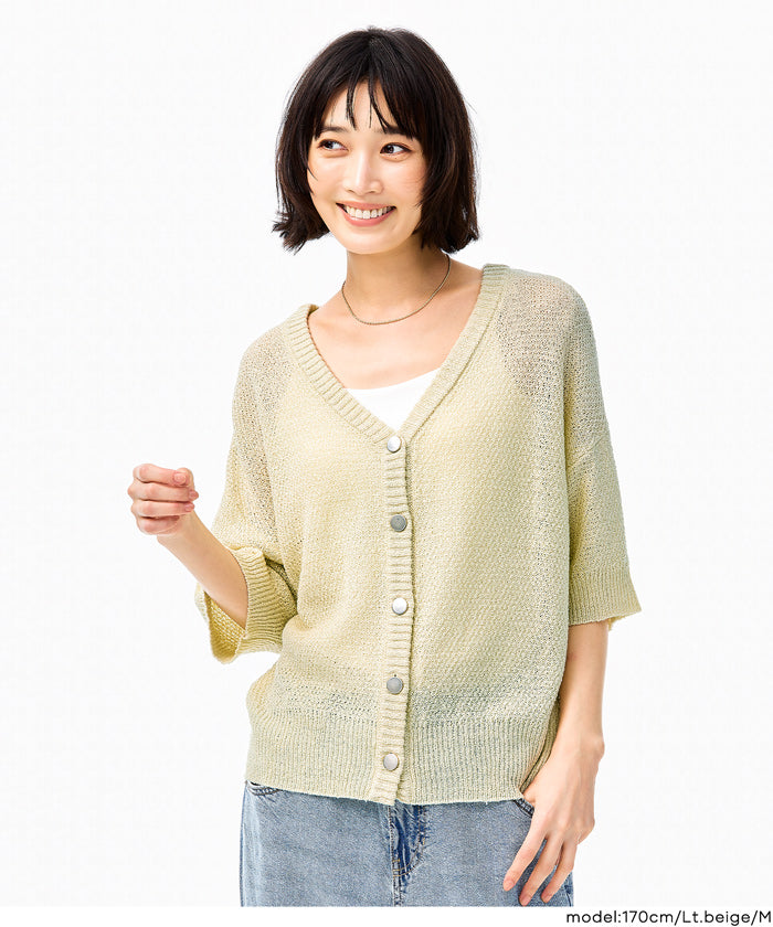 美品 allureville 金ボタン カノコメッシュクルーカーディガン メッシュニット金ボタン半袖カーディガン レディース メール便不可
