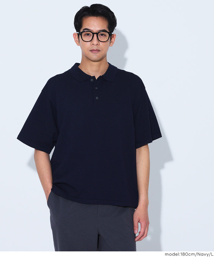 plyy men by RAGNE KIKAS 半袖ニットポロ ヨウジヤマモト MEN ニットポロ ネイビー