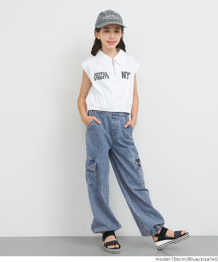 セール☆2490円→1990円 デニム刺繍ジョガーパンツ キッズ メール便
