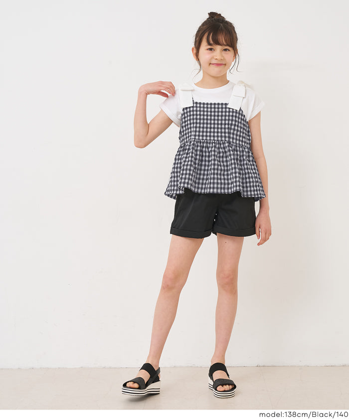 セール☆1690円→990円 肩リボンギンガムビスチェ キッズ メール便不可